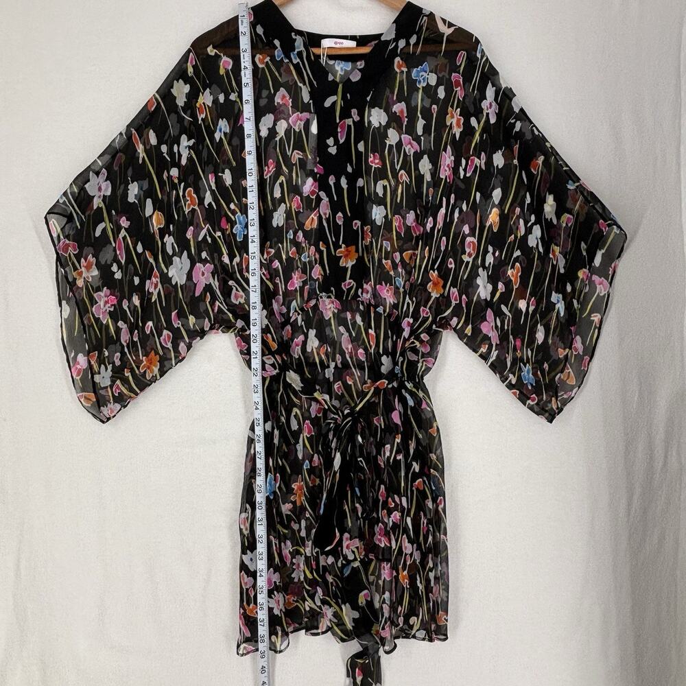 Leggiadro Sheer Printed Silk Belted Tunic Blouse Multi Color Wild Flower Size 6 - Picture 3 of 12
